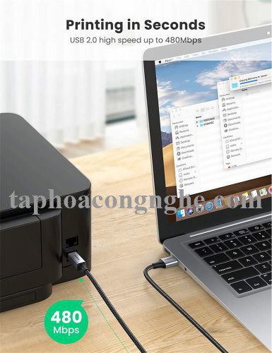 Ugreen 80804 3M đầu nhôm dây bọc lưới chống nhiễu cáp máy in màu Đen 2.0 USB A sang B US369 30080804